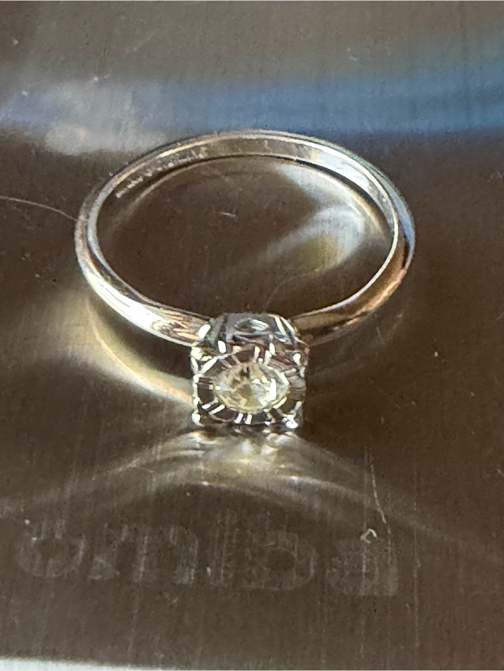 Silver Solitaire Ring with Clear Stone - Unbranded